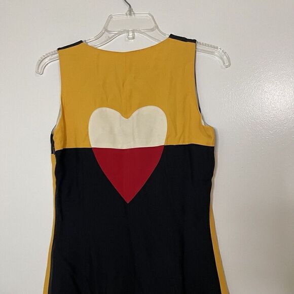 Vintage 1992 Moschino Couture Heart shape color block yellow black shift dress - Picture 9 of 9